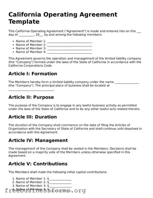 Blank  Operating Agreement Template for California