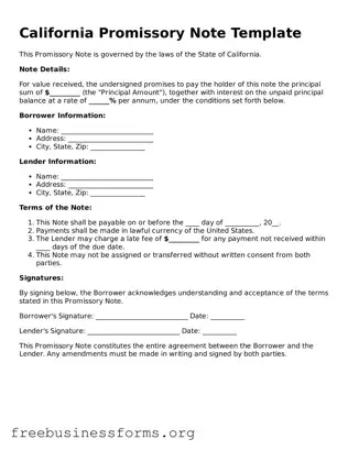 Blank  Promissory Note Template for California