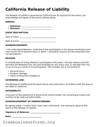 Blank  Release of Liability Template for California