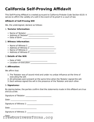 Blank  Self-Proving Affidavit Template for California