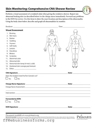 Official Cna Shower Sheets Form in PDF