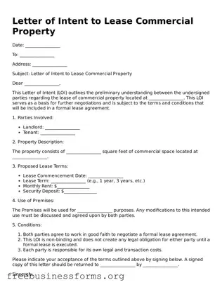 Official Letter of Intent to Lease Commercial Property Form