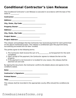 Official Conditional Contractor’s Lien Release Form