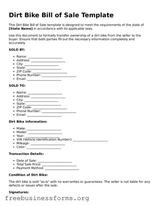 Official Dirt Bike Bill of Sale Form