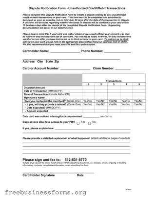 Official Netspend Dispute Form in PDF