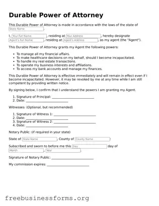 Official Durable Power of Attorney Form