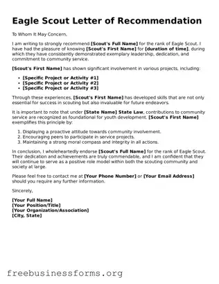 Official Eagle Scout Letter of Recommendation Form