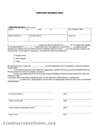 Official Employee Advance Form in PDF