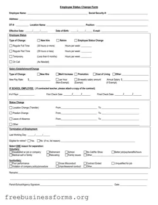 Official Employee Status Change Form in PDF
