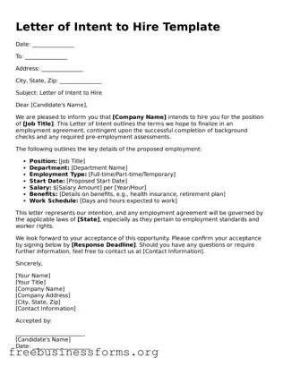 Official Letter of Intent to Hire Form