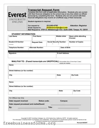Official Everest University Transcript Form in PDF