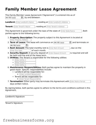 Official Family Member Lease Agreement Form