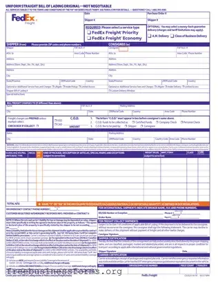 Official Fedex Bill Of Lading Form in PDF
