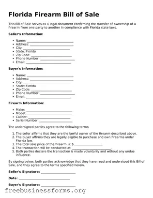 Blank  Firearm Bill of Sale Template for Florida