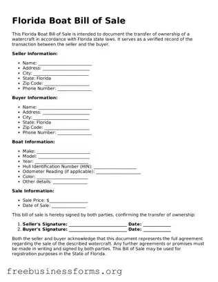 Blank  Boat Bill of Sale Template for Florida