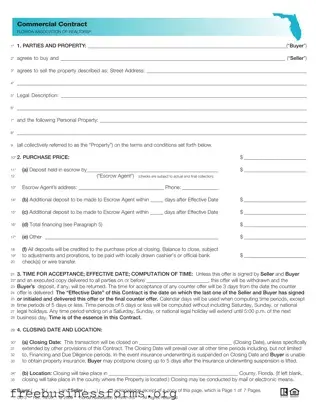 Official Florida Commercial Contract Form in PDF