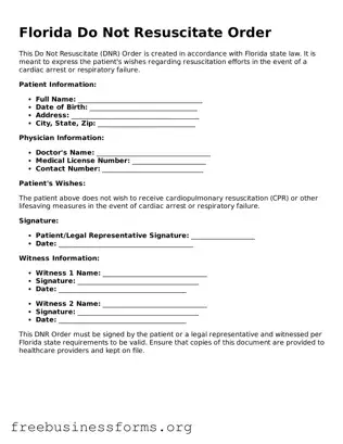 Blank  Do Not Resuscitate Order Template for Florida