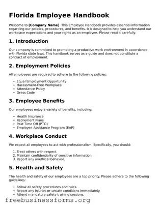 Blank  Employee Handbook Template for Florida