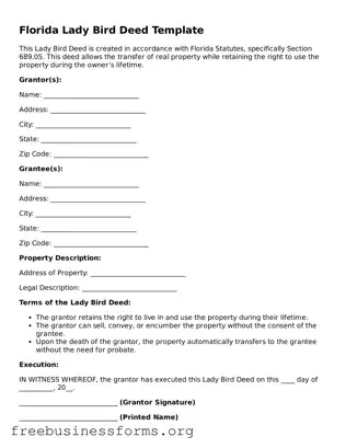 Blank  Lady Bird Deed Template for Florida