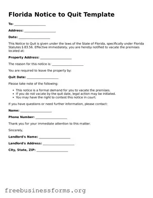 Blank  Notice to Quit Template for Florida