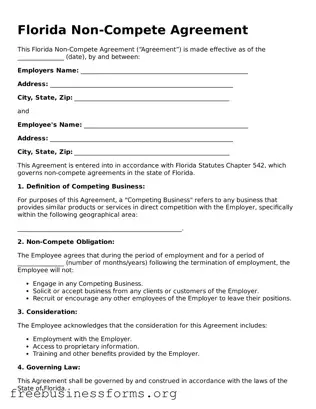 Blank  Non-compete Agreement Template for Florida