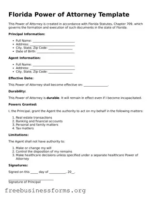 Blank  Power of Attorney Template for Florida