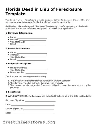 Blank  Deed in Lieu of Foreclosure Template for Florida