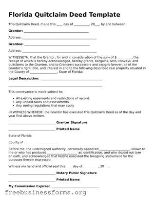 Blank  Quitclaim Deed Template for Florida