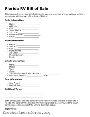 Blank  RV Bill of Sale Template for Florida