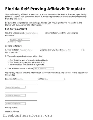 Blank  Self-Proving Affidavit Template for Florida