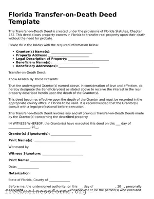 Blank  Transfer-on-Death Deed Template for Florida