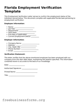 Blank  Employment Verification Template for Florida