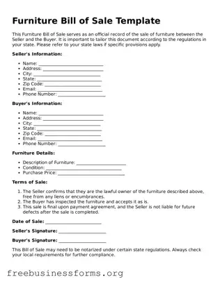 Official Furniture Bill of Sale Form