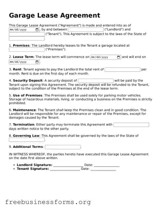Official Garage Lease Agreement Form