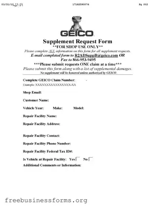 Official Geico Supplement Request Form in PDF