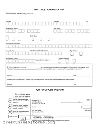 Official Generic Direct Deposit Form in PDF