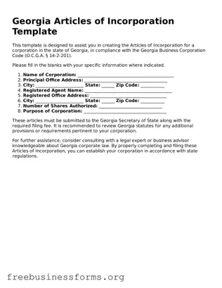 Blank  Articles of Incorporation Template for Georgia
