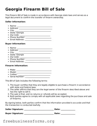 Blank  Firearm Bill of Sale Template for Georgia