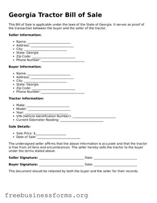 Blank  Tractor Bill of Sale Template for Georgia