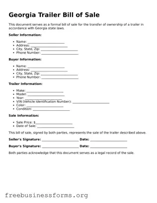 Blank  Trailer Bill of Sale Template for Georgia