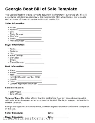Blank  Boat Bill of Sale Template for Georgia