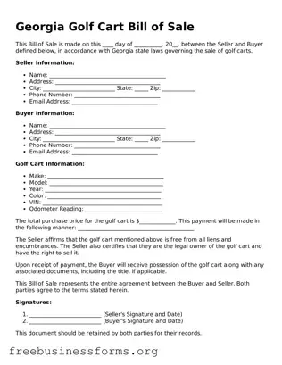 Blank  Golf Cart Bill of Sale Template for Georgia