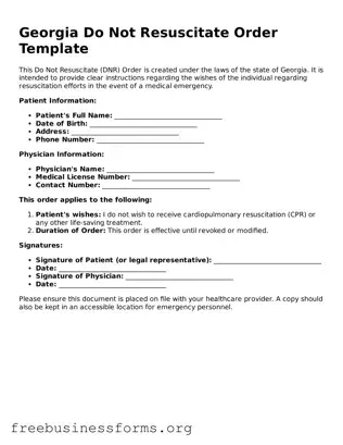 Blank  Do Not Resuscitate Order Template for Georgia