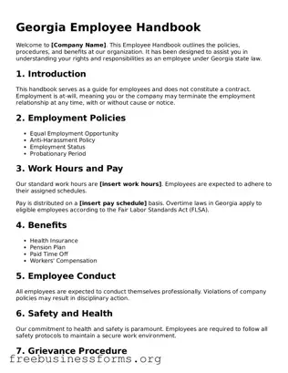 Blank  Employee Handbook Template for Georgia