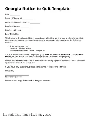 Blank  Notice to Quit Template for Georgia