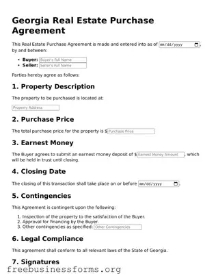 Blank  Real Estate Purchase Agreement Template for Georgia