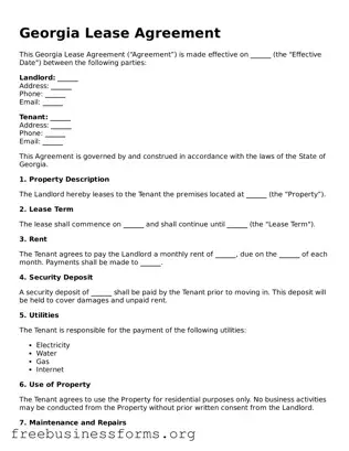 Blank  Lease Agreement Template for Georgia