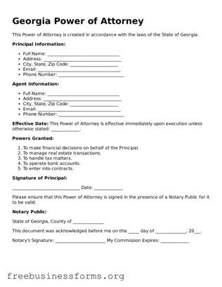 Blank  Power of Attorney Template for Georgia