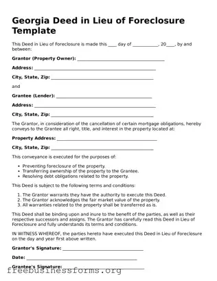 Blank  Deed in Lieu of Foreclosure Template for Georgia