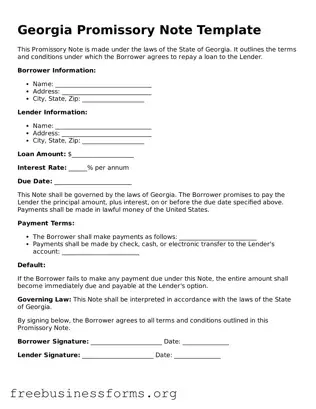 Blank  Promissory Note Template for Georgia